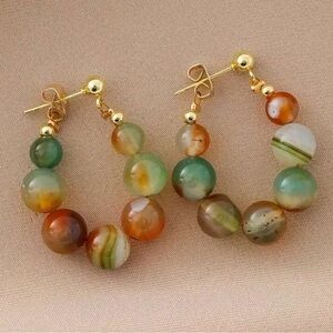 Anthropologie Elegant Multicolor Natural Stones Beaded Jacket Hoop Earrings